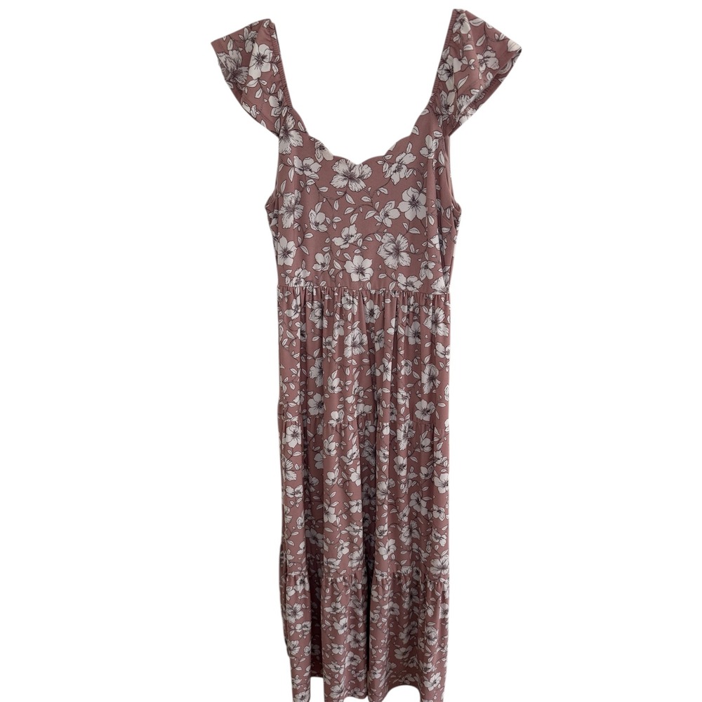 Monteau Los Angeles Dusty Rose & Cream Floral Maxi Dress – Size Small - Picture 3 of 7